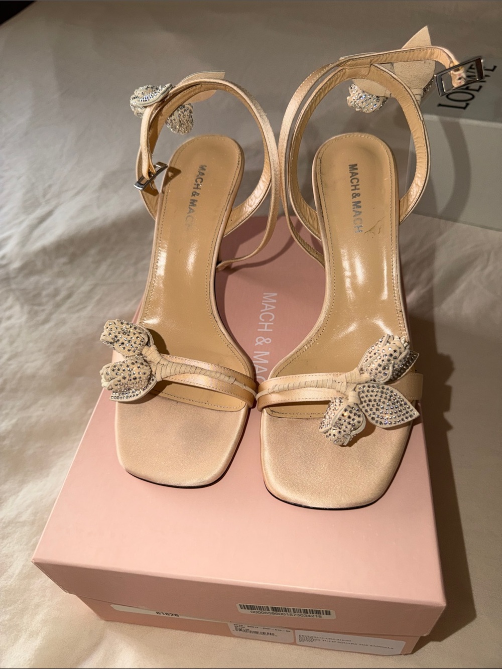 MACH & MACH Blush Crystal Bow Ankle-Strap Sandals